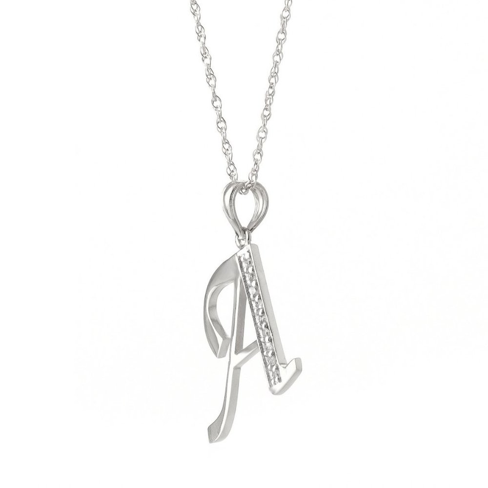 14k Gold Necklace Diamonds Initial "A" Pendant - Picture 3 of 9